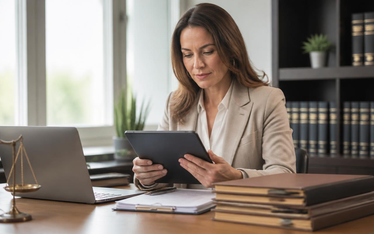 Bookkeeper reviewing business accounts at a desk